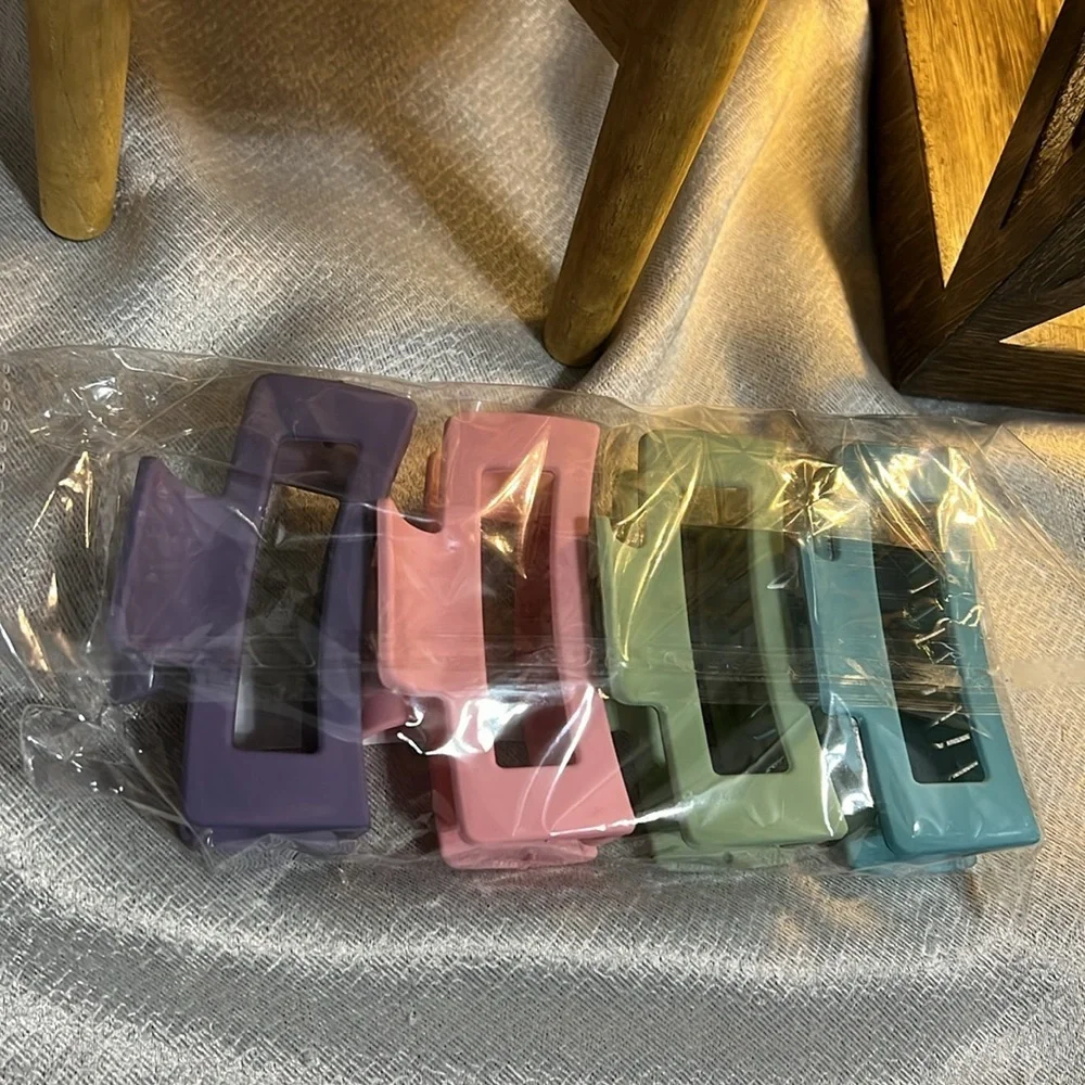 4pcs Rectangle Hair Claw Matte Purple Pink Green Blue